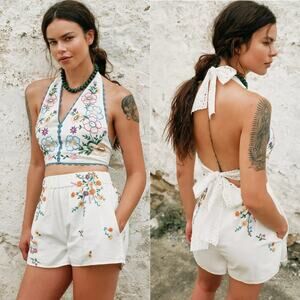 Free People Lucy Mae Embroidered Short Set